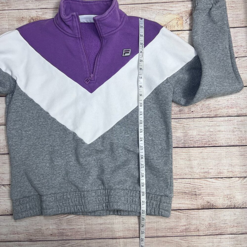 Y2K FILA Colorblock Quarter-Zip Sweatshirt | Size MED | Purple/White/Gray Fleece - Picture 5 of 12